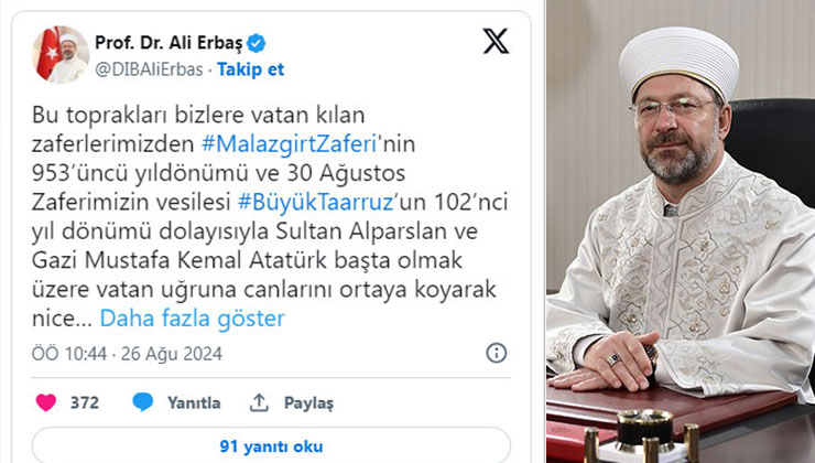 Hayret! Diyanet İşleri Başkanı Ali Erbaş, Atatürk’ü ‘hatırladı’